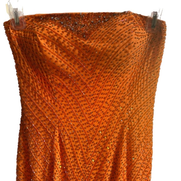 Womens Bright Orange Sequins Gown Size 4 Lace Up Back Crinoline Bottom - Picture 4 of 6